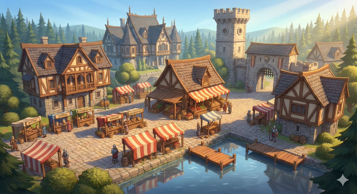 Cinematic Stylized Medieval Market Day — example 1