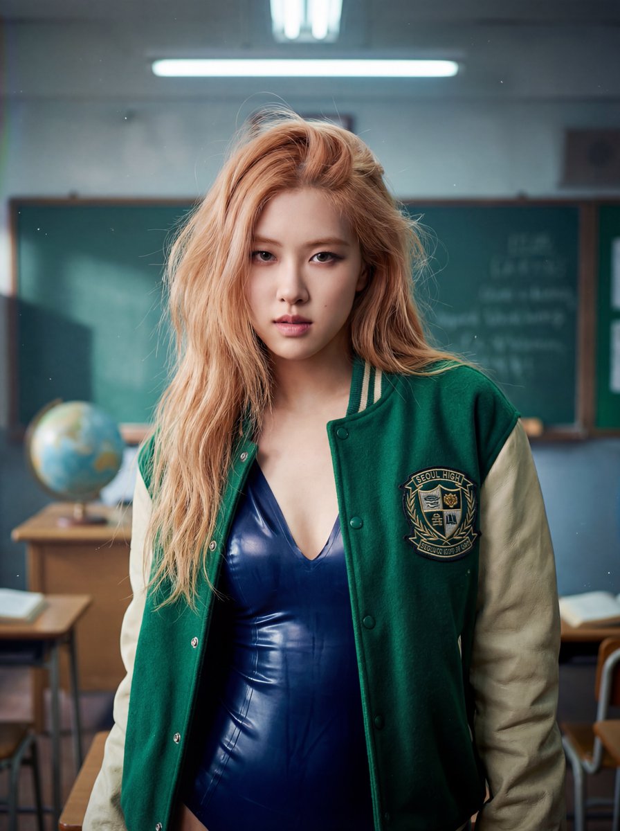 Cinematic Portrait of Rosé (BLACKPINK) in Retro High School Setting — example 1