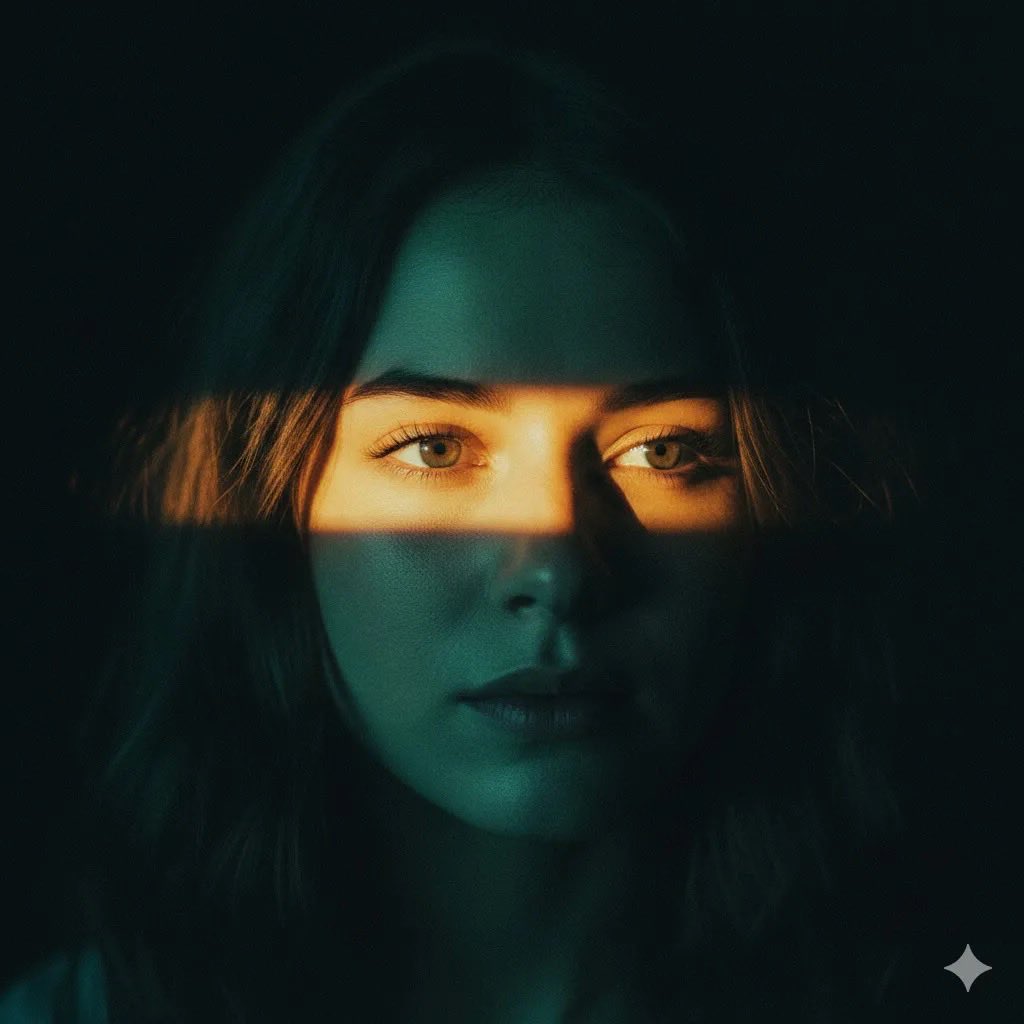 Cinematic Portrait with Dramatic Light Strip — example 1
