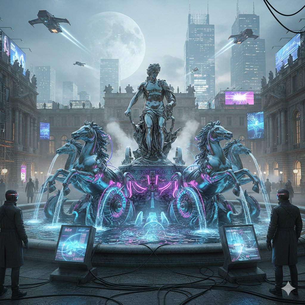 Cyberpunk Apollo's Fountain Generation — example 1