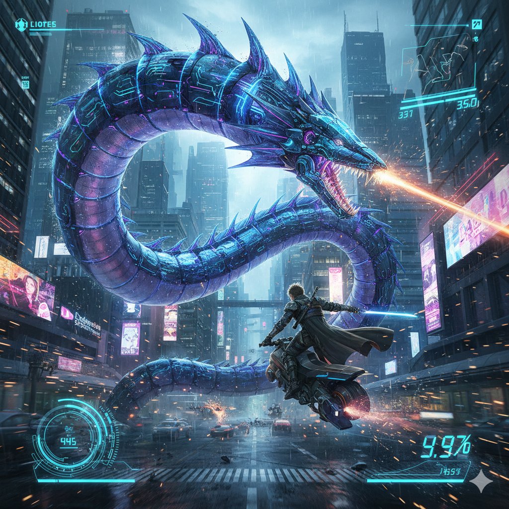 Nano Banana Pro Prompt: Final Fantasy Leviathan vs Player (Cyberpunk) — example 1