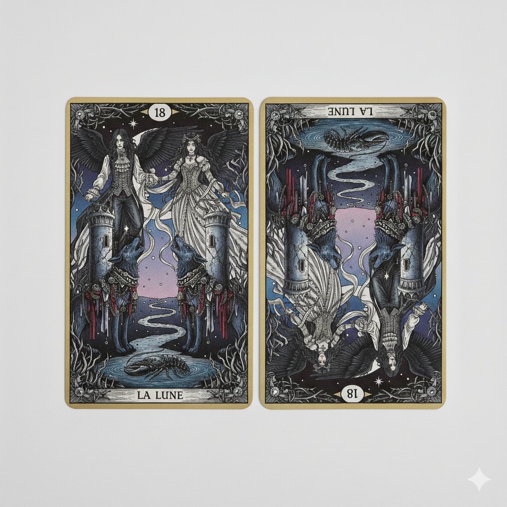 Nano Banana Pro Prompt: Tarot Card 18 (The Moon) with Mális Mizer and Pisces — example 2