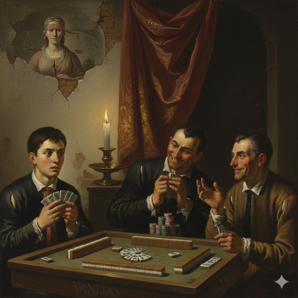 Caravaggio-style Moral Painting of Cheating at Mahjong — example 1
