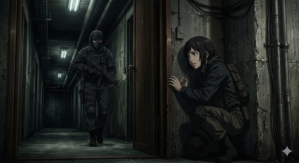 Anime Stealth Scene with Keystoning Angle — example 1