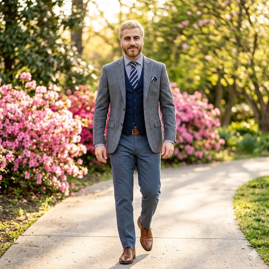 High-End Fashion Portrait of South Asian Man in Garden — example 3