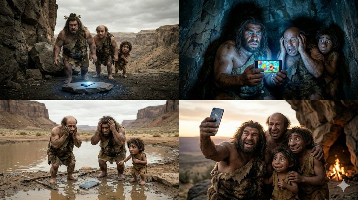 Funny 4-Part Story: Primitive Men and a Mobile Phone — example 1