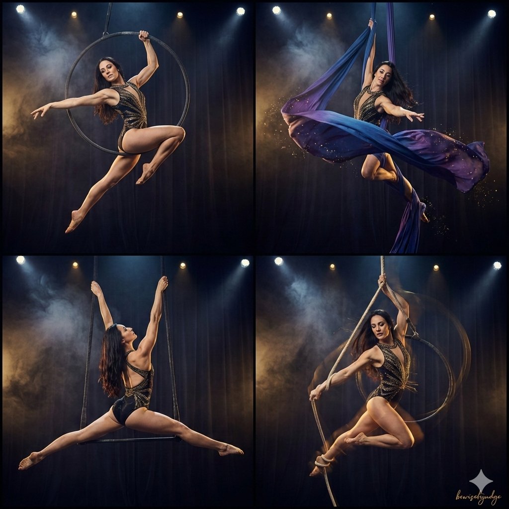 Four-Panel Aerial Circus Composition — example 1