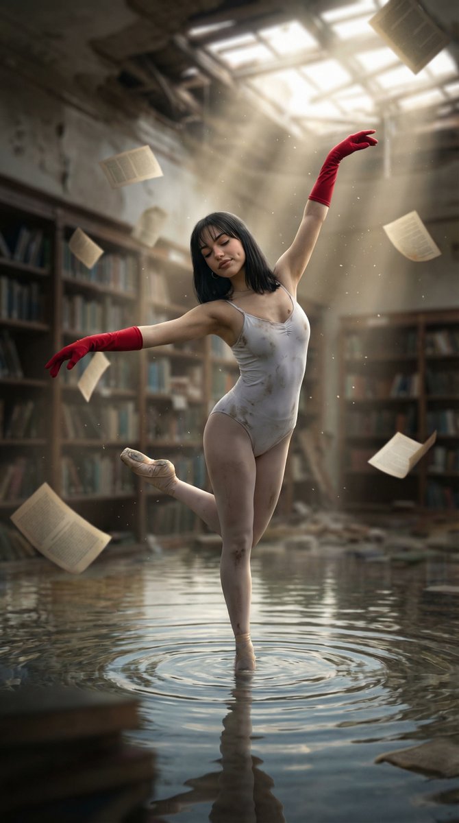Haunting Ballerina in a Flooded Library (Flow Prompt) — example 1