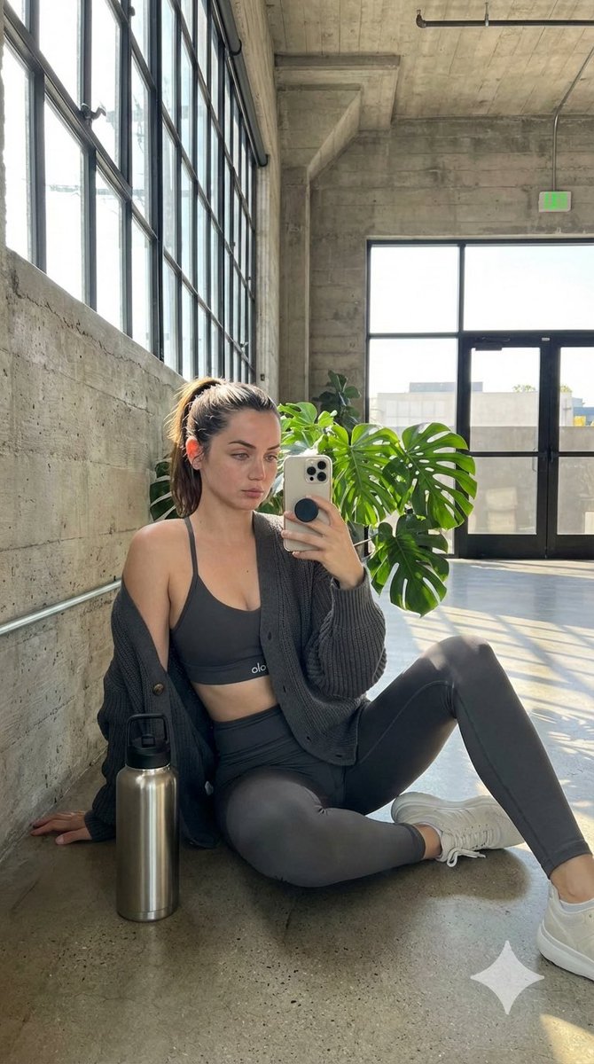 Candid Post-Workout Shot in Brutalist Architecture — example 2