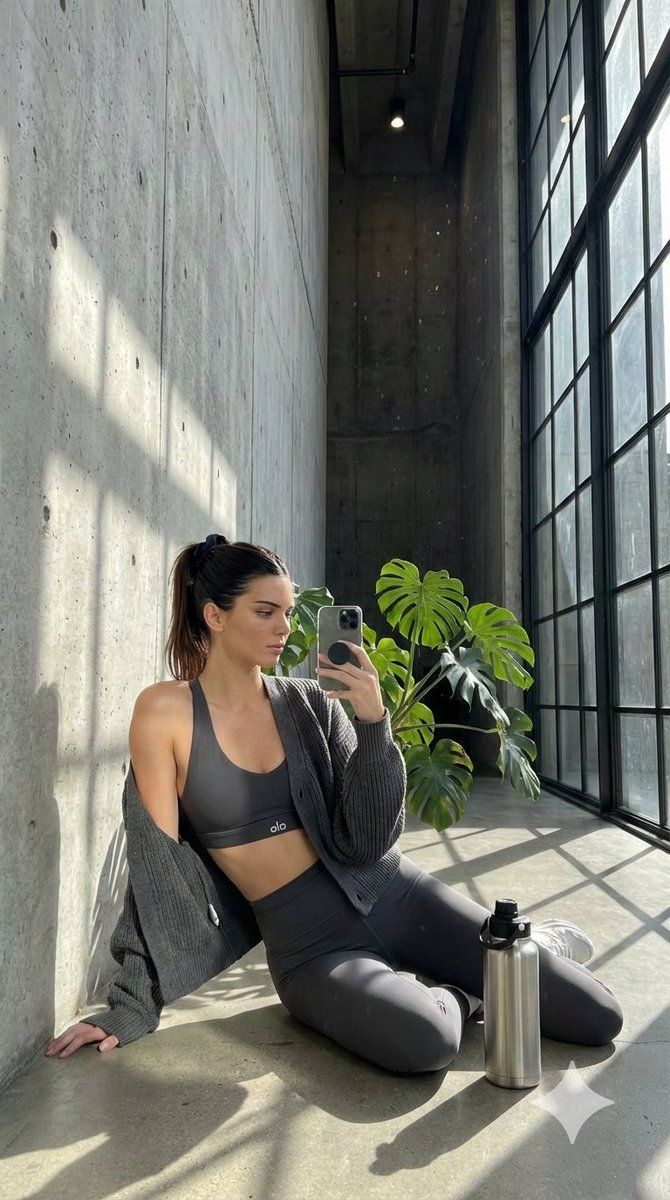 Candid Post-Workout Shot in Brutalist Architecture — example 3