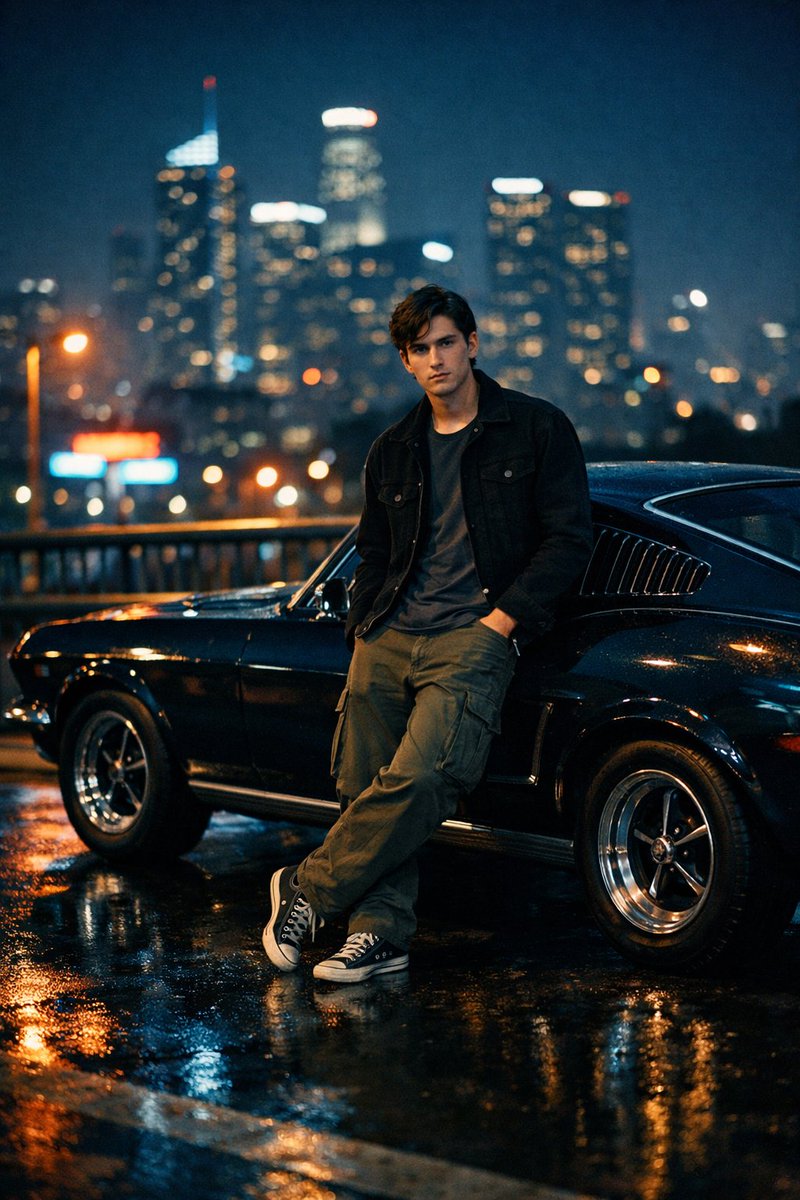 Cinematic Night Photo with Classic Mustang — example 1