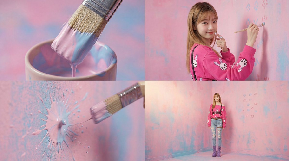 Cinematic 4-Cut Video Prompt of Woman Painting — example 1