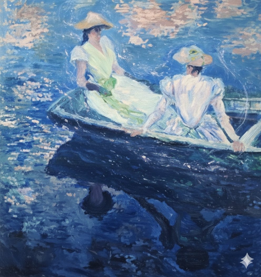 Image generation prompt for Nano Banana Pro: Monet's 'Boating' in an ethereal style — example 1