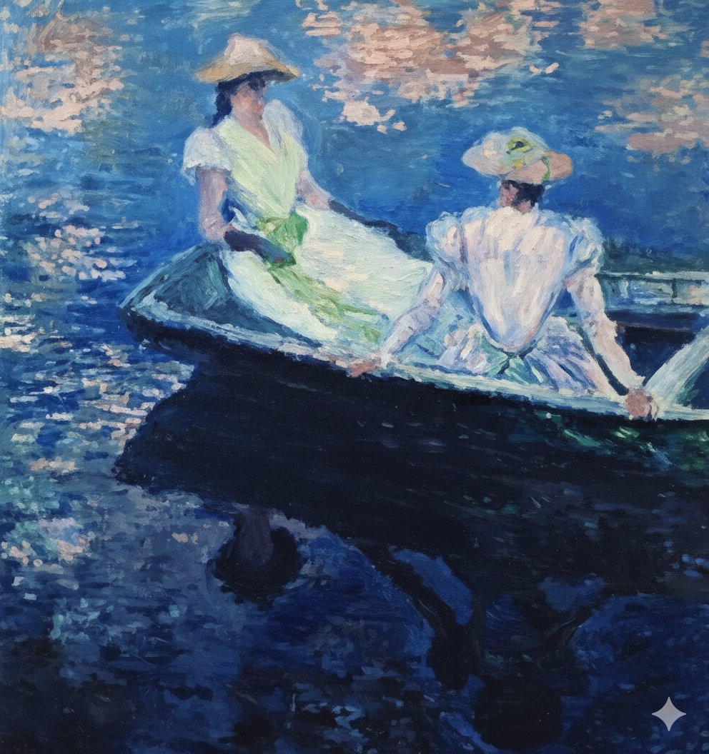 Image generation prompt for Nano Banana Pro: Monet's 'Boating' in an ethereal style — example 2