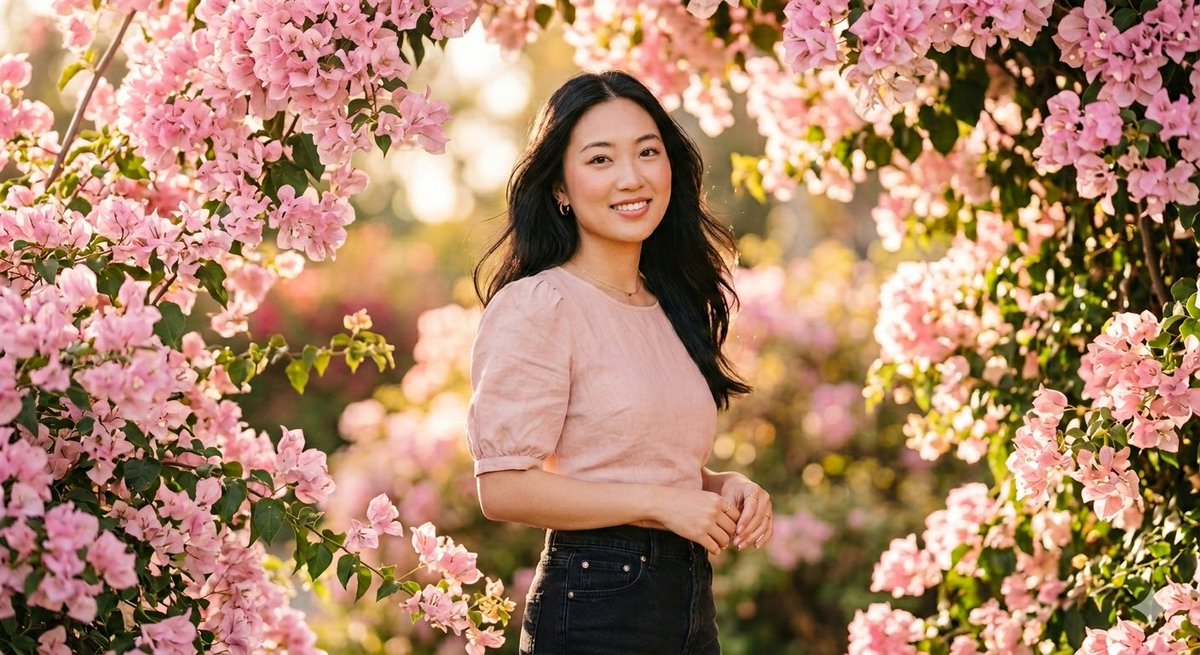 Ethereal 8K Portrait with Bougainvillea Blossoms Prompt — example 1