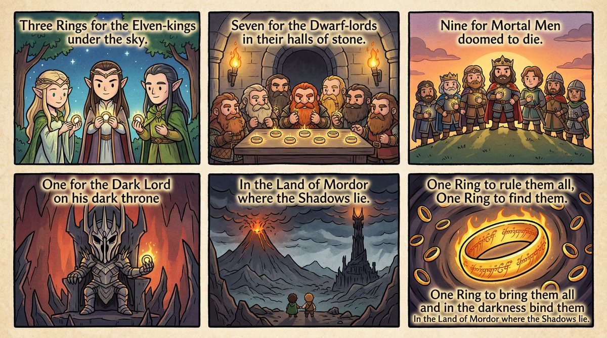 Cel-Shaded Comic Strip Prompt for LOTR Poem — example 1