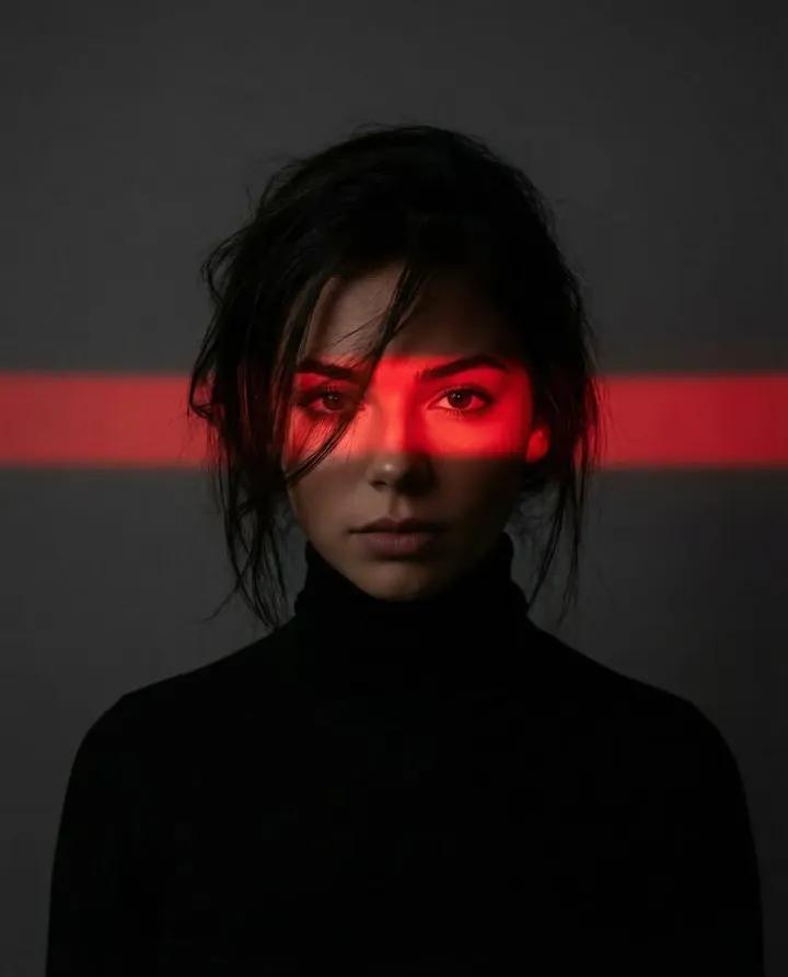 Ultra-Realistic Dramatic Portrait with Red Light Highlight — example 1
