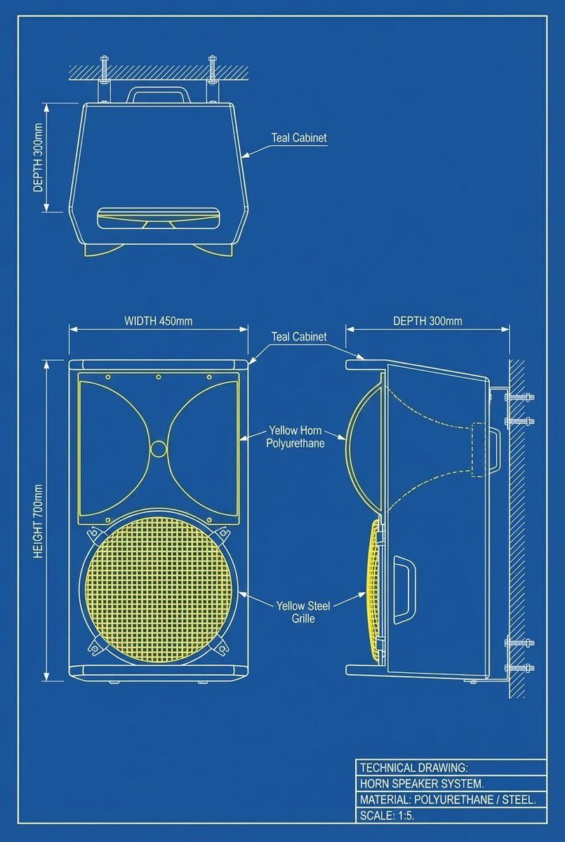 Technical drawing of a speaker from reference — example 2