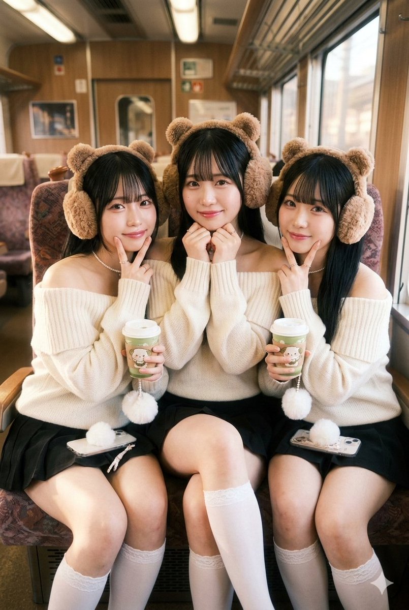 Kawaii Japanese Triplets on a Train — example 1