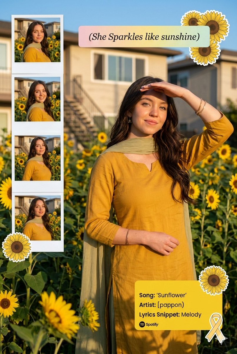 Sunflower Garden Portrait with Instagram Collage Overlay — example 1