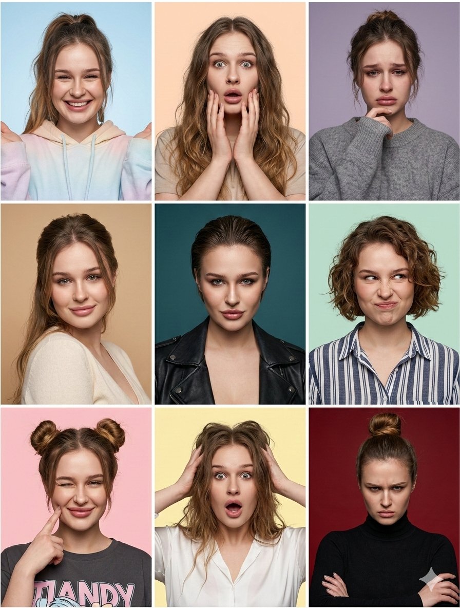 Nine Moods Grid Portrait with Identity Lock — example 1