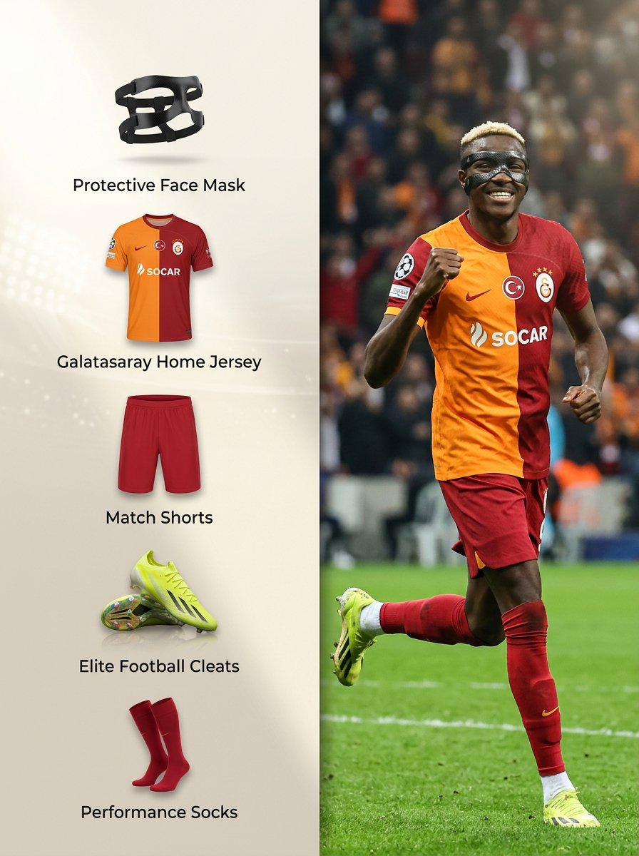 Sports Equipment Infographic Layout of Victor Osimhen — example 2