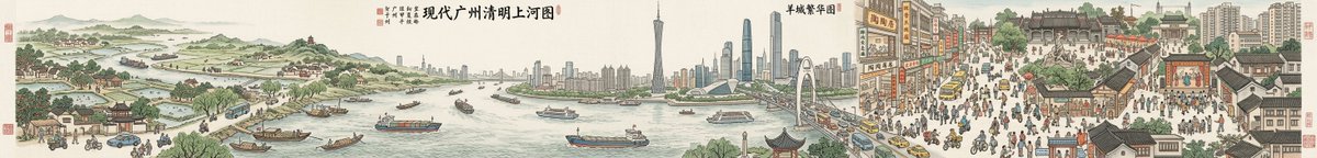Panoramic Cityscape in Qingming Festival Scroll Style (8:1 Aspect Ratio) — example 3