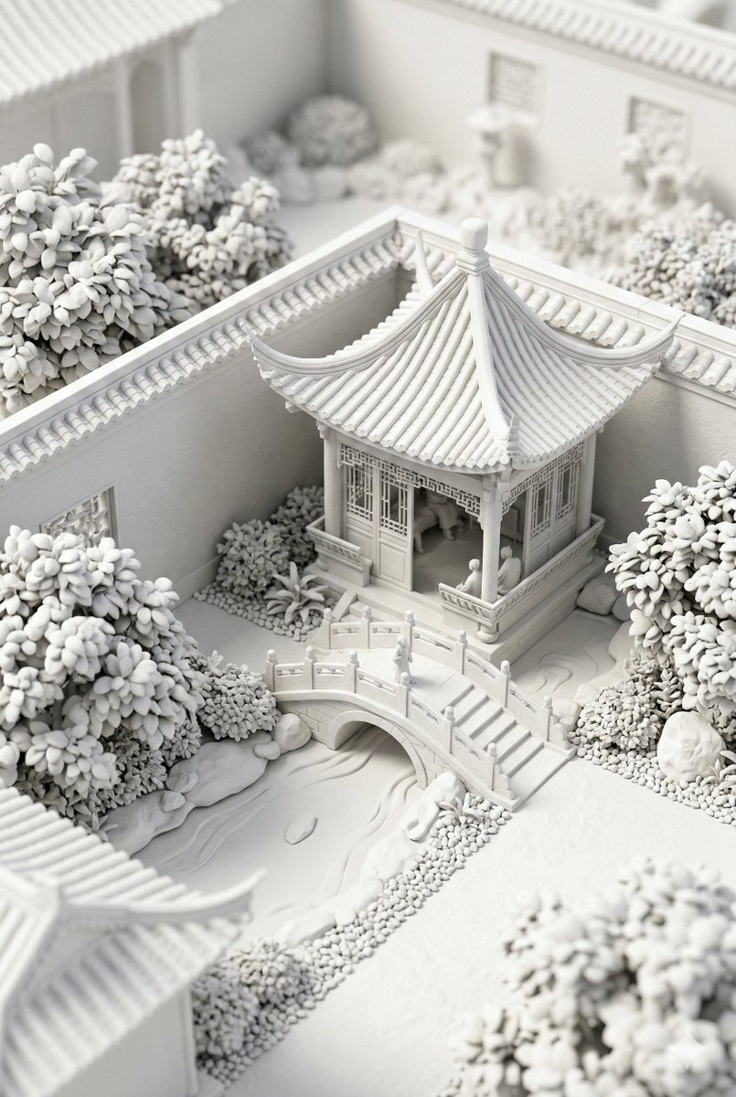 Chinese Garden Clay Render Prompt (Nano Banana 2) — example 1