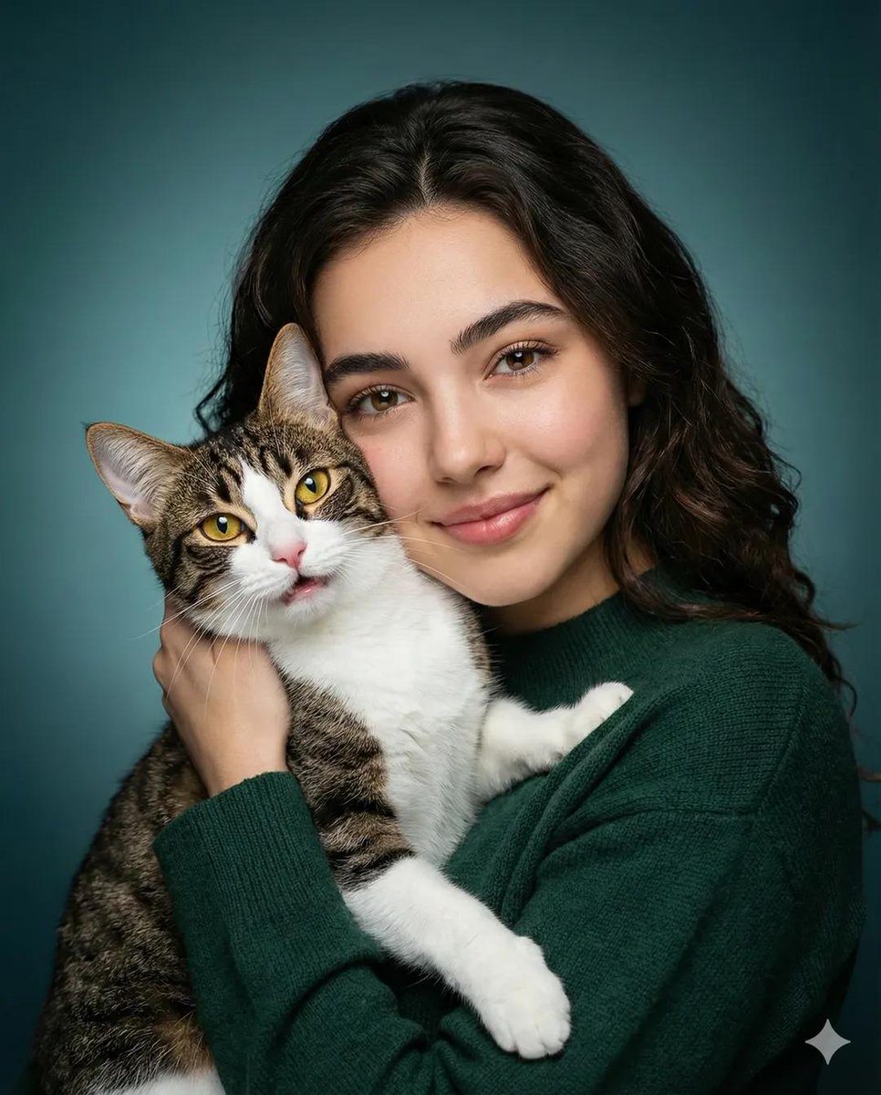 Heartwarming Woman and Cat Portrait — example 1