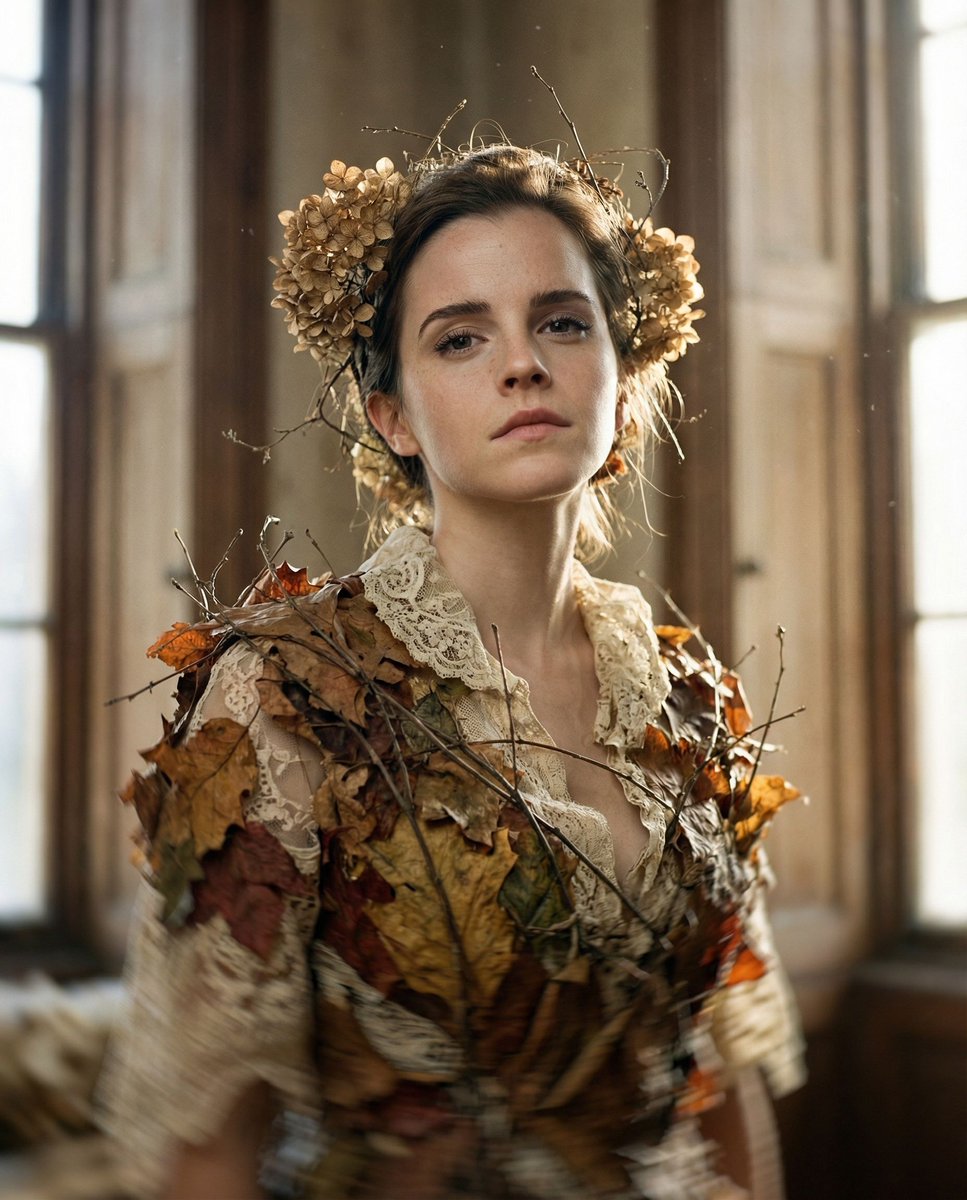 Surreal Editorial Fashion Portrait (Emma Watson) — example 1