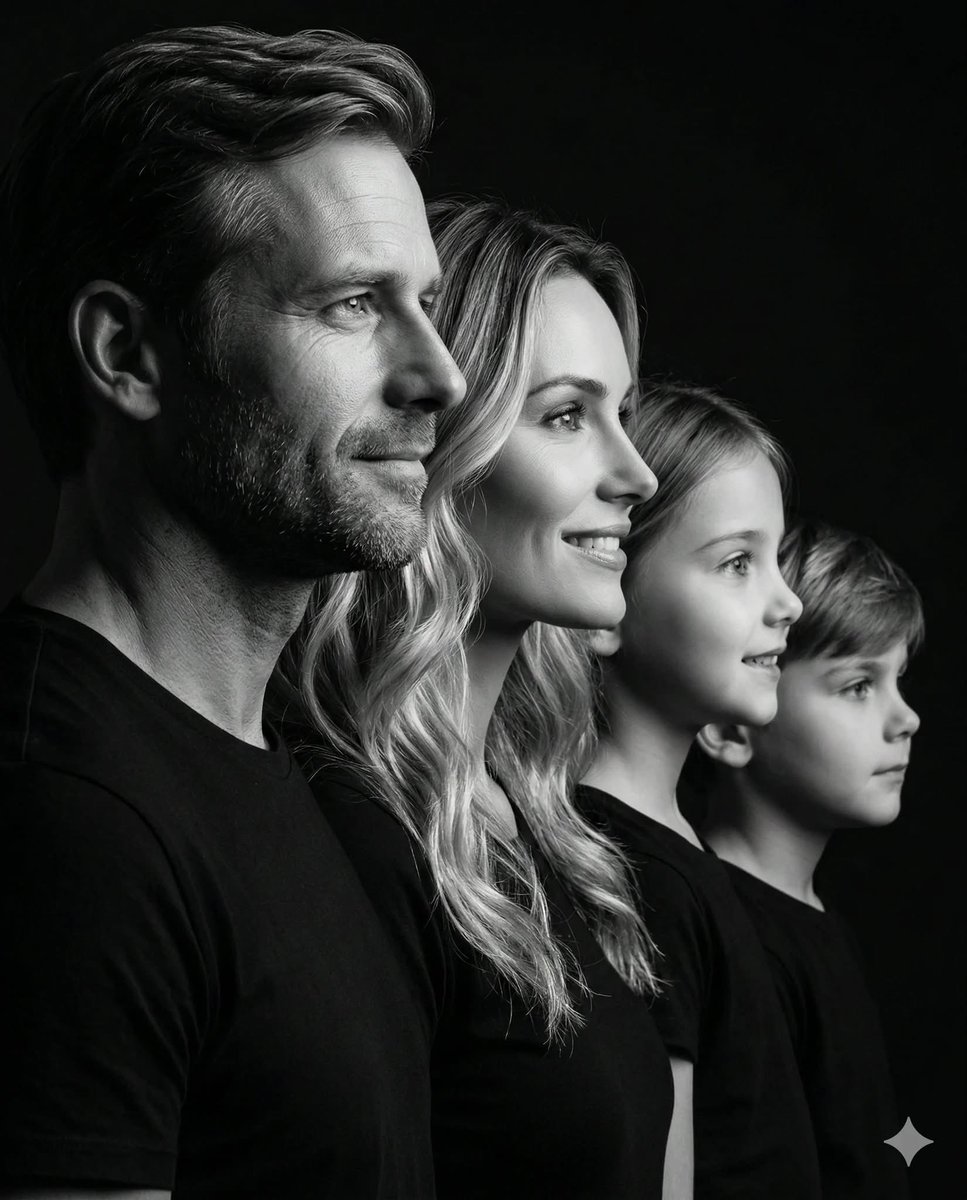 Photorealistic Black and White Family Portrait — example 1