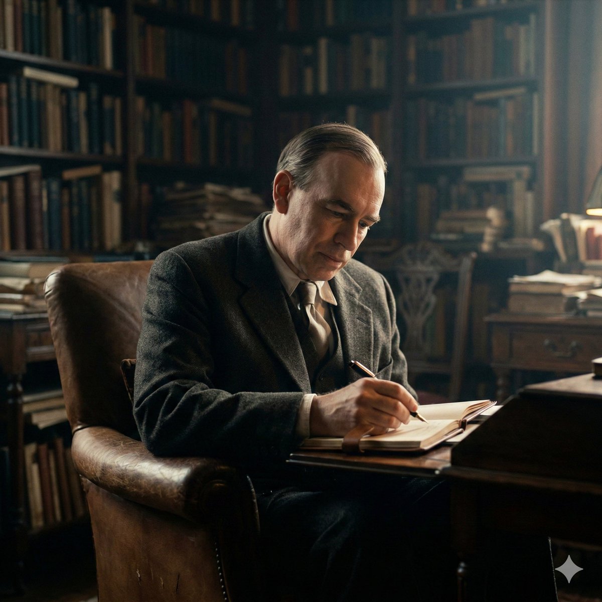 Cinematic Image of Keynes Writing — example 1