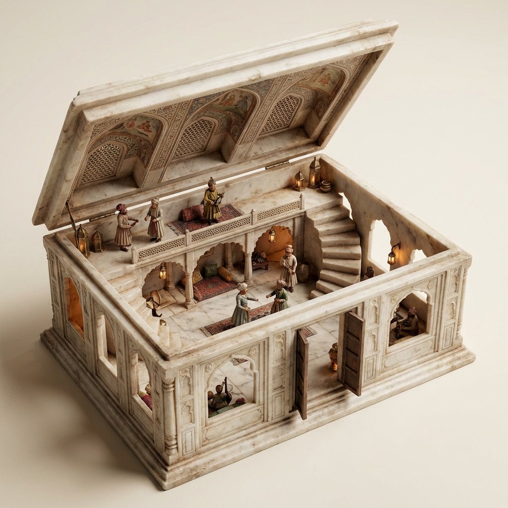 Ornate Box Diorama Master Prompt (Mughal Hall Interior) — example 1