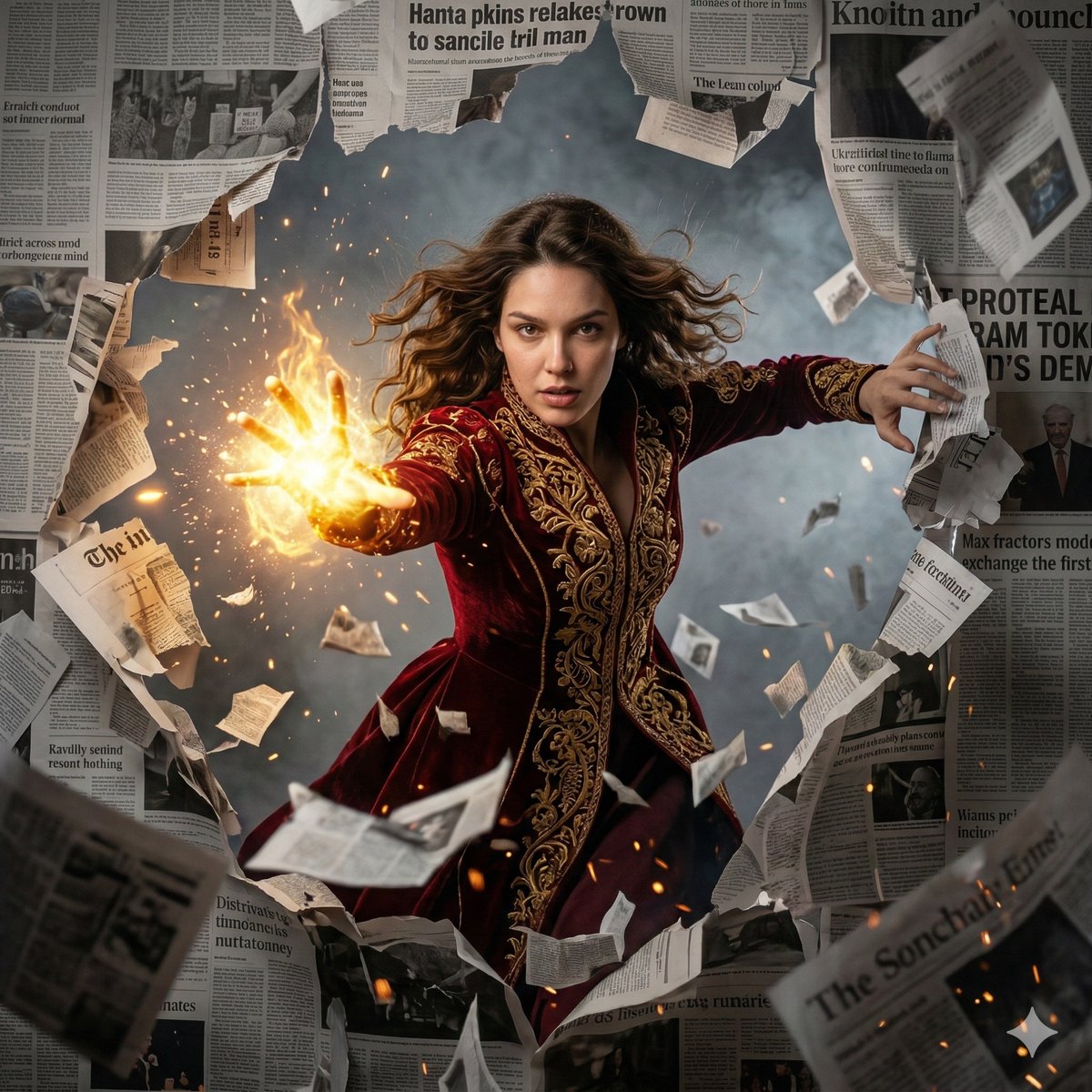 Epic Fantasy Sorceress Action Scene — example 1