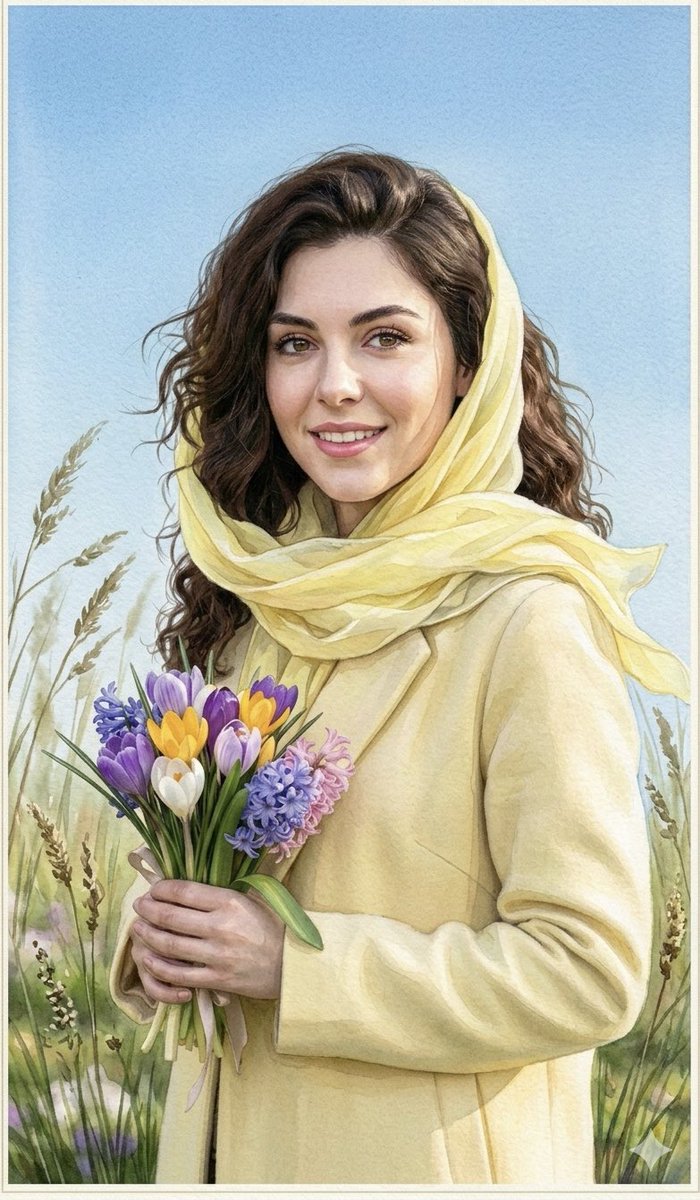 Watercolor Spring Greeting Card Portrait — example 1