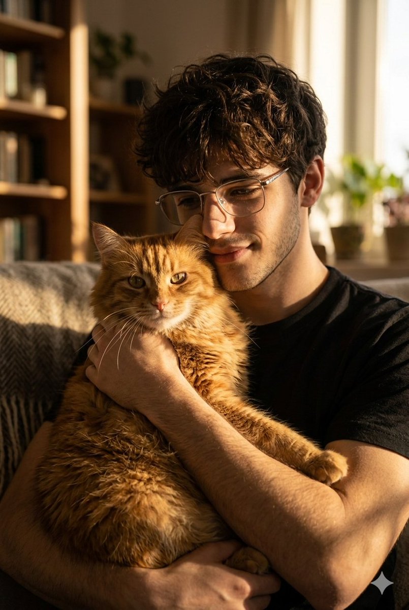 Golden Hour Portrait of Man and Cat