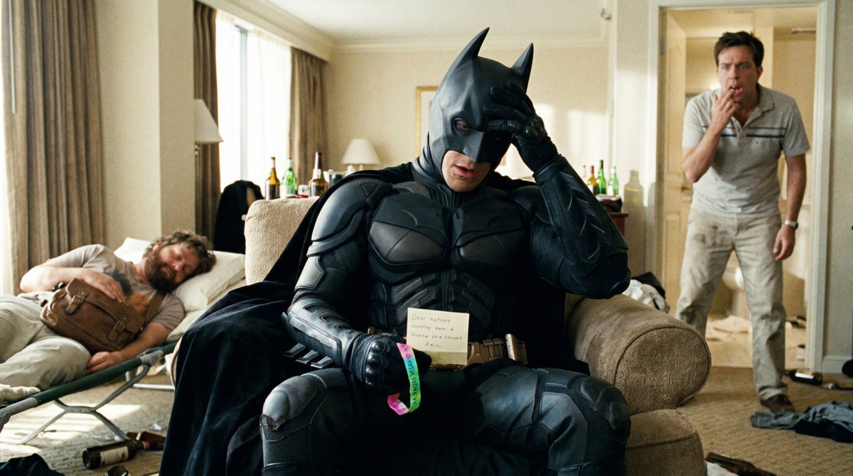 Batman Comedy Movie Screenshot Prompt — example 2
