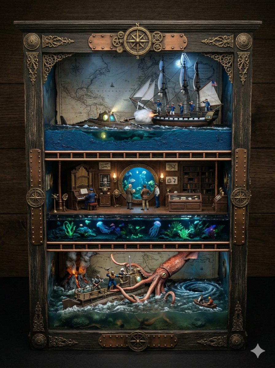 Ornate Box Diorama Prompt for Twenty Thousand Leagues Under the Sea