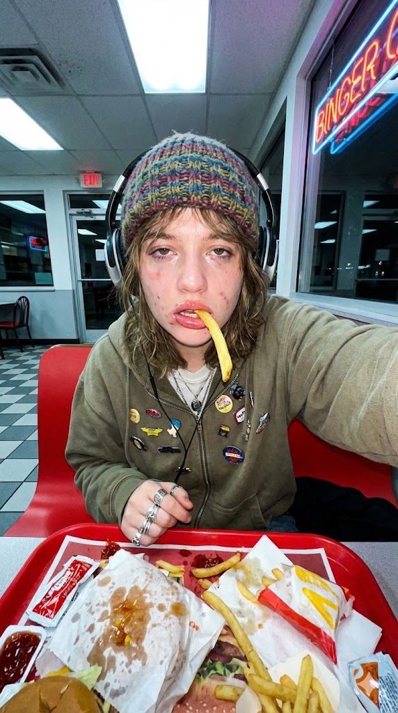 Gen-Z Anti-Aesthetic Diner Selfie — example 1