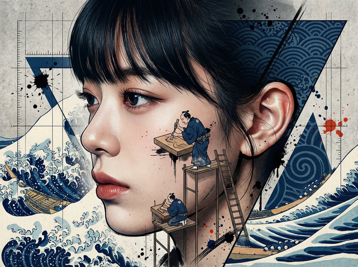 Photorealistic Portrait with Ukiyo-e and Industrial Fusion — example 1