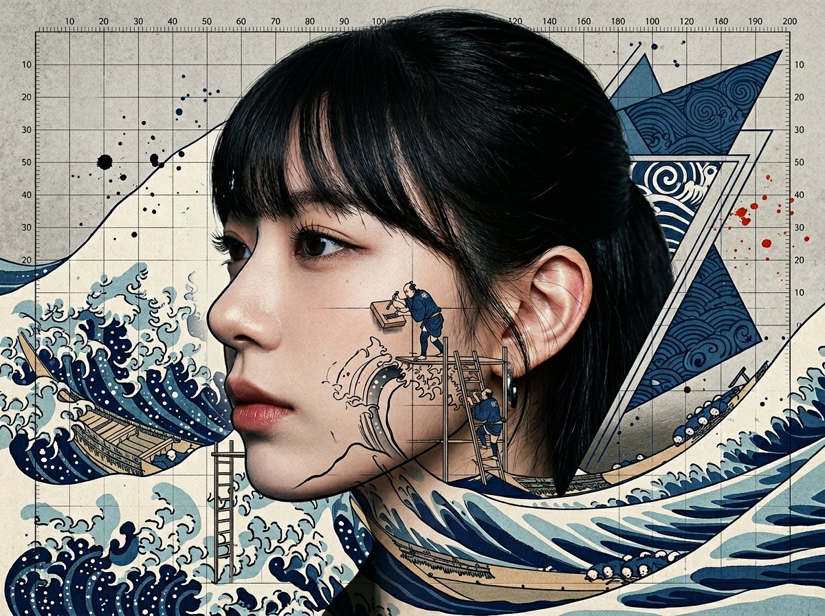 Photorealistic Portrait with Ukiyo-e and Industrial Fusion — example 2