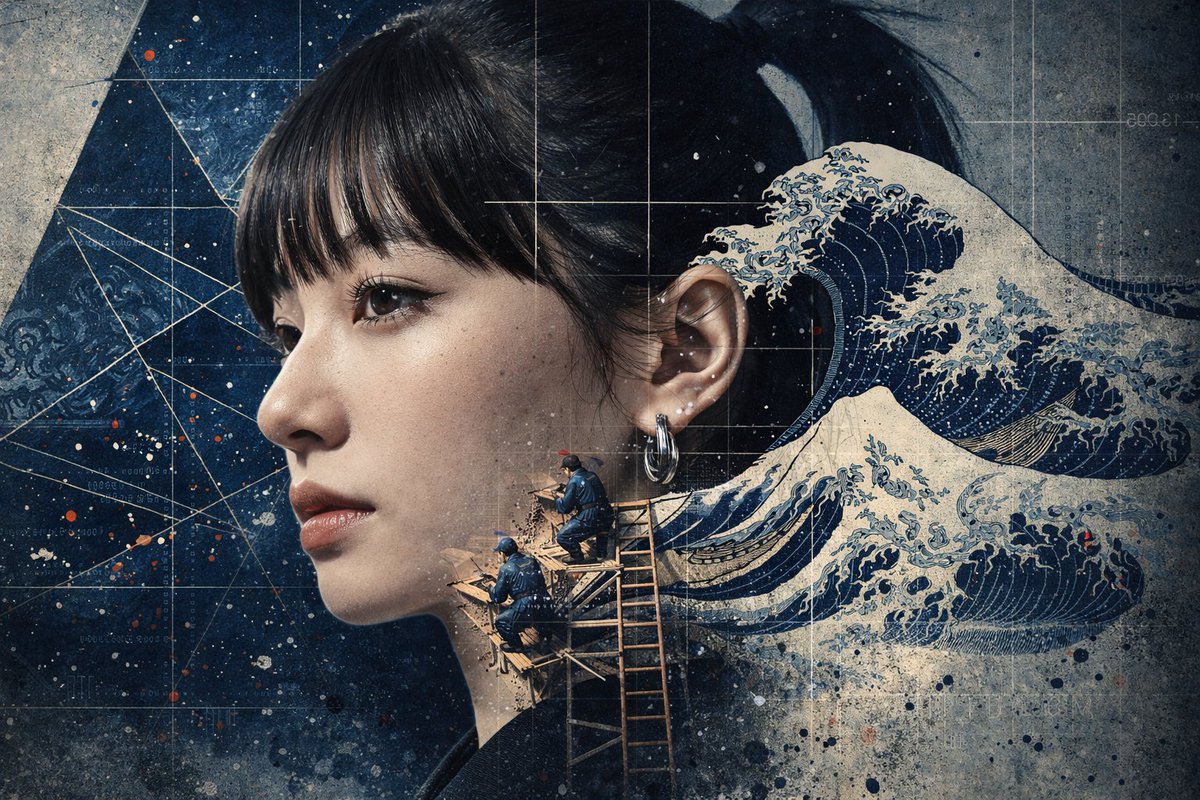 Photorealistic Portrait with Ukiyo-e and Industrial Fusion — example 3