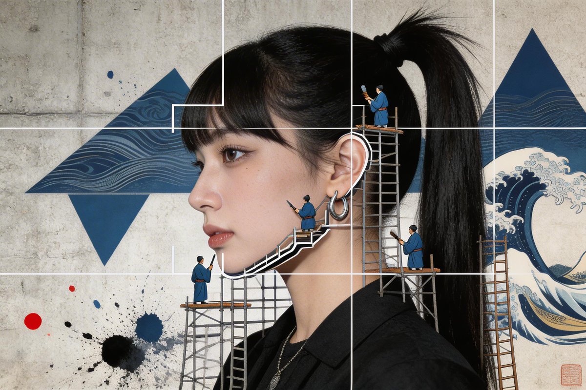 Photorealistic Portrait with Ukiyo-e and Industrial Fusion — example 4