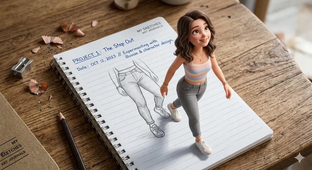 3D Pop-Out Illusion Artwork of a Girl from a Notebook — example 4