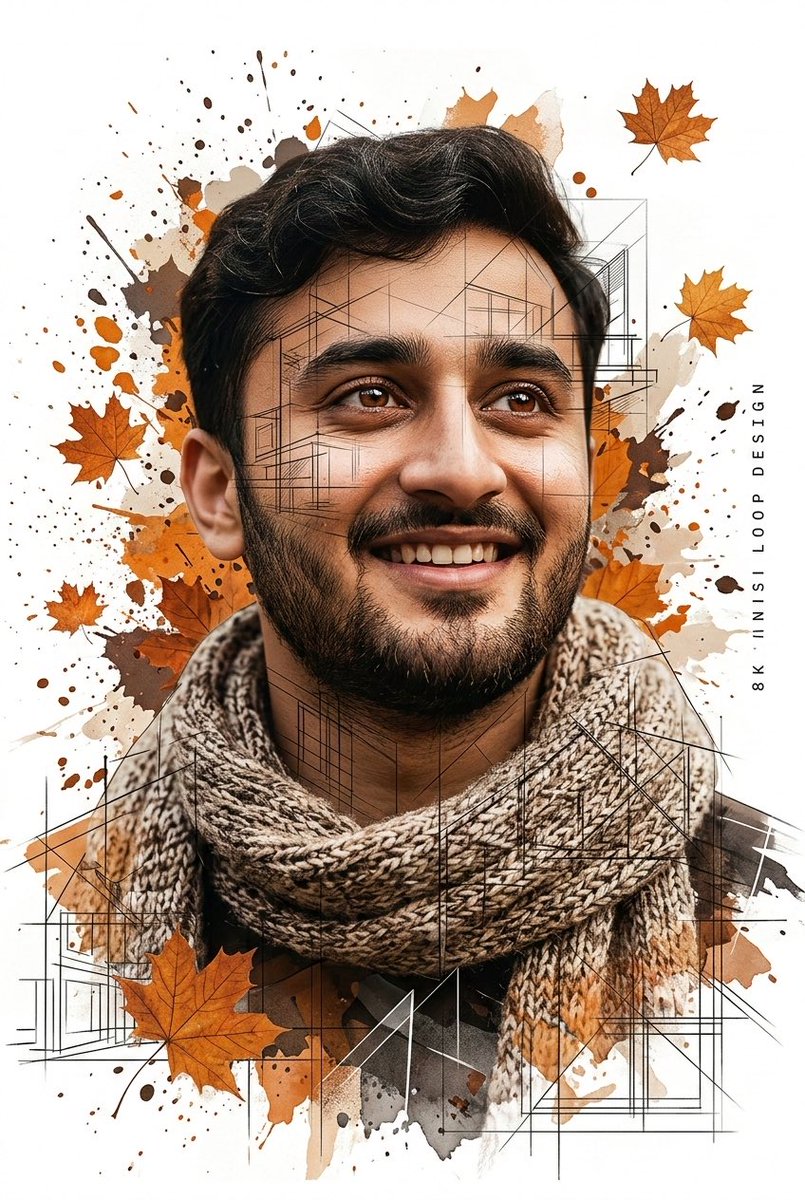 Gentle Autumn Mood Mixed-Media Portrait Poster Prompt — example 1