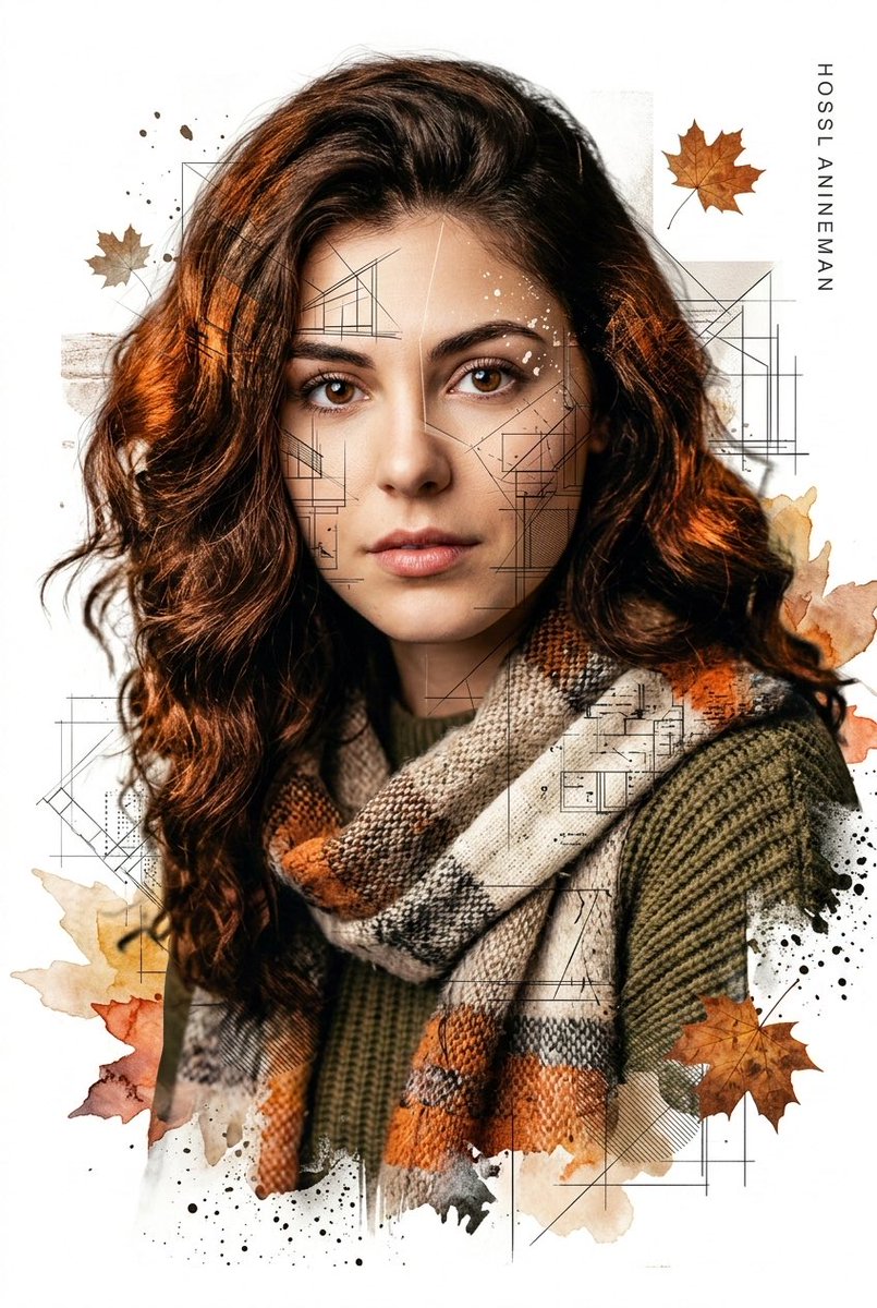 Gentle Autumn Mood Mixed-Media Portrait Poster Prompt — example 2