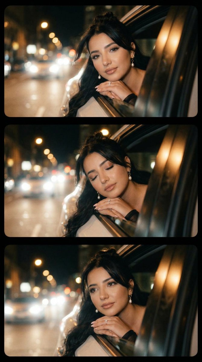 Cinematic Night Drive Filmstrip Prompt — example 1