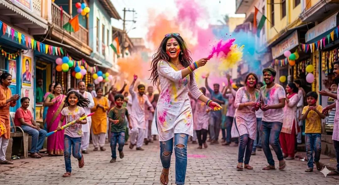Holi Festival Cinematic Photography Prompt (JSON Format) — example 2