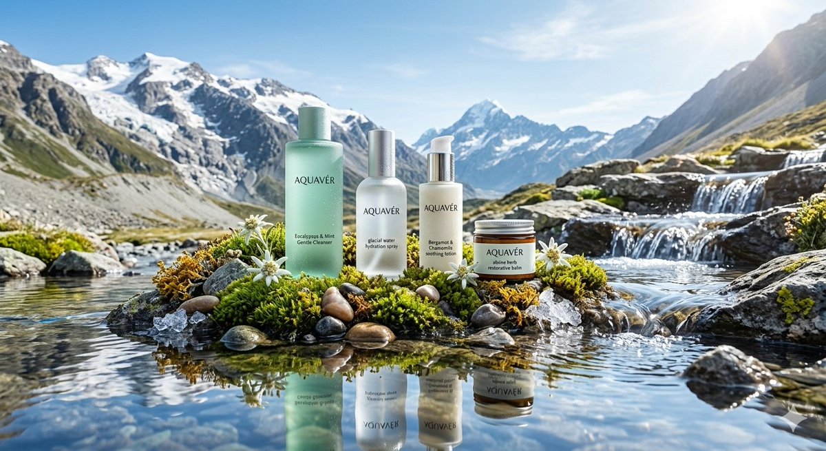 Ultra-Luxurious Skincare Product Photography in Alpine Setting — example 1