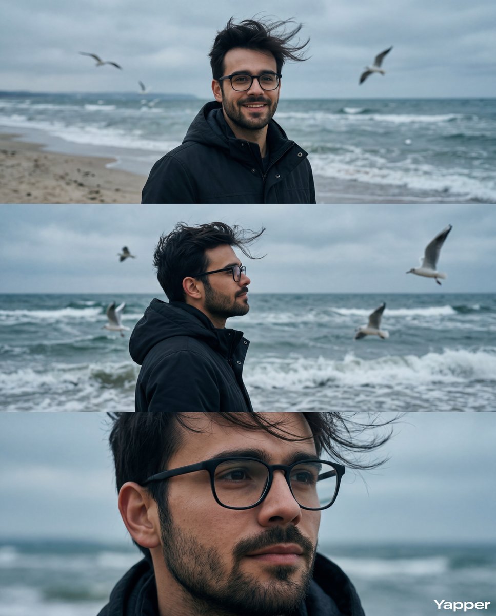 Cinematic Seaside Triptych Portrait Prompt — example 1